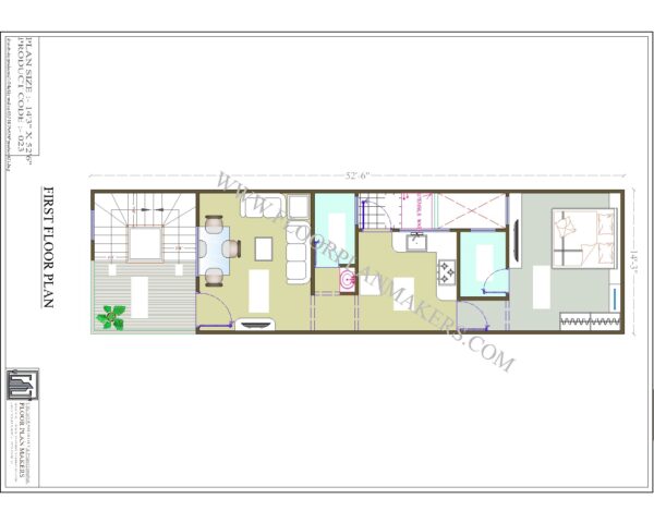 14'3"x52'6" First Floor Plan