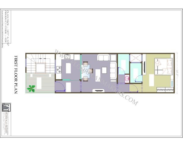 14'3"x52'6" First Floor Plan