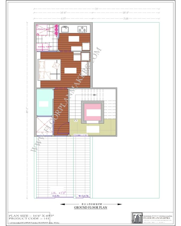 16’4’’ x 49’3" Ground Floor Plan