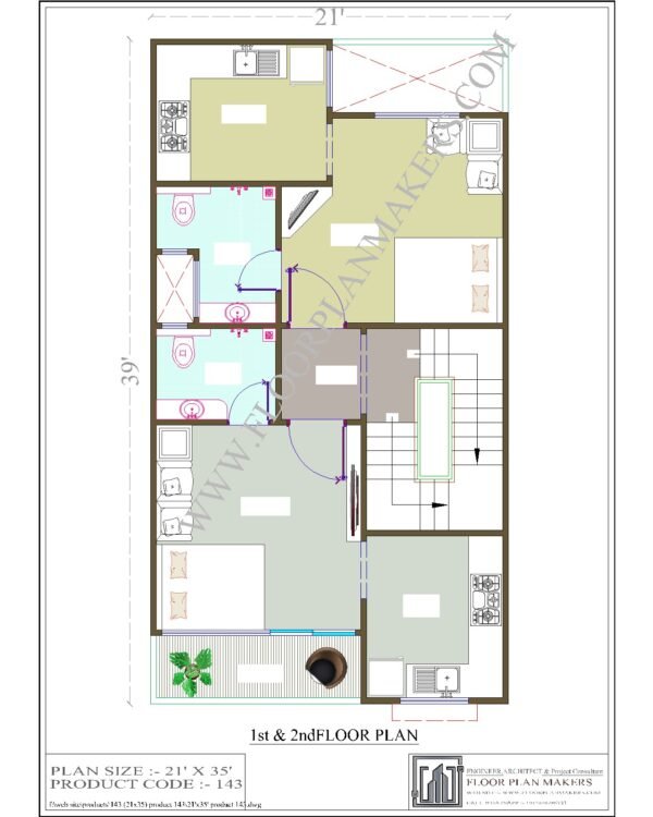 21x35 First Second Floor Plan