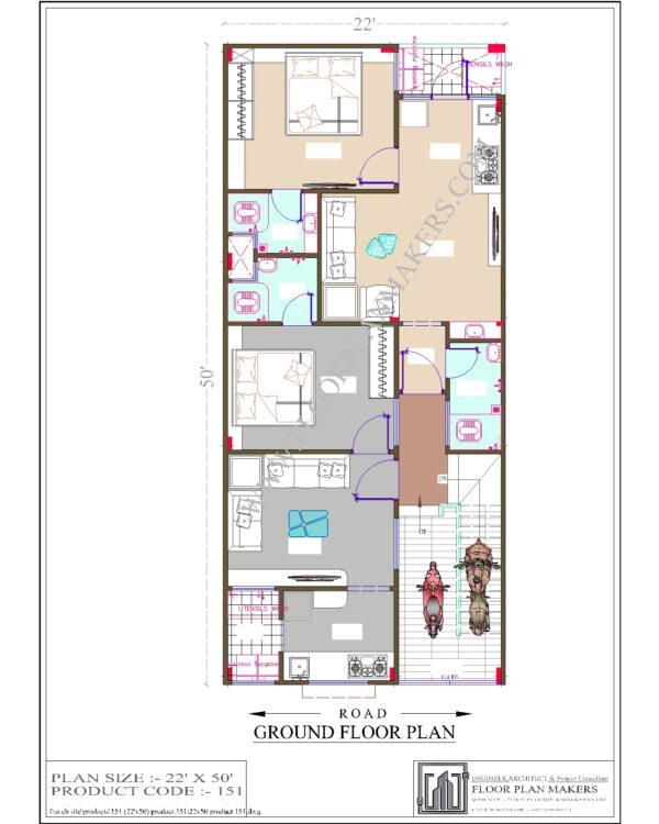 22x50 Ground Floor Plan