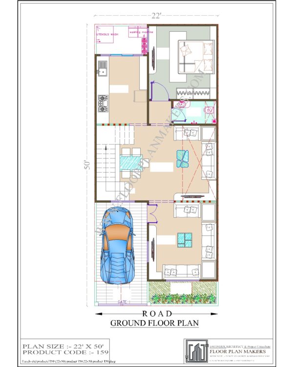 22x50 Ground Floor Plan