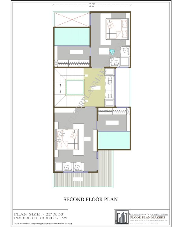 22x53 Second Floor Plan