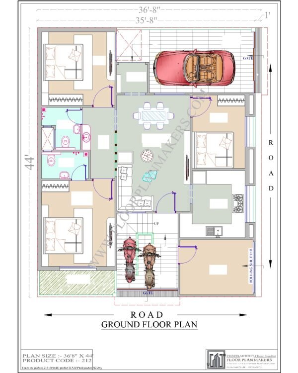 36’8’’x44' Ground Floor Plan