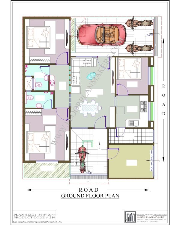 36’8’’x44' Ground Floor Plan