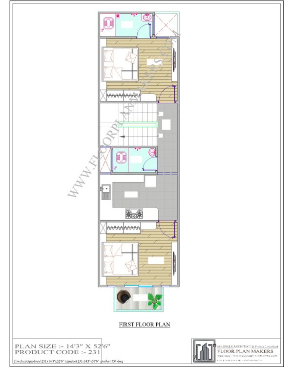 14'3"x52'6" First Floor Plan