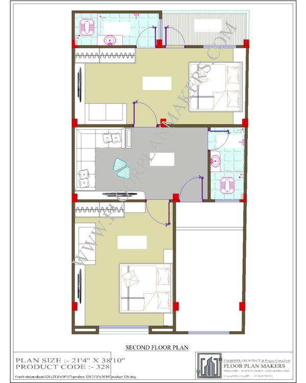 21’4"x38’10" Second Floor Plan