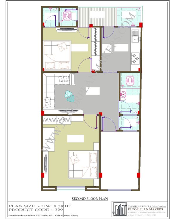 21’4"x38’10" Second Floor Plan