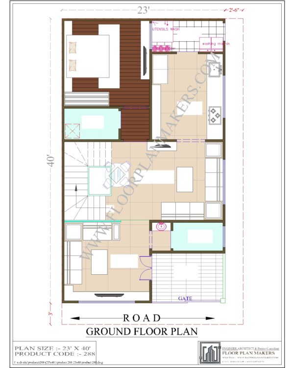 23x40 Ground Floor Plan