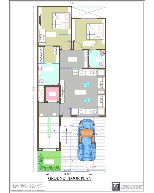 25x60 Ground Floor Plan