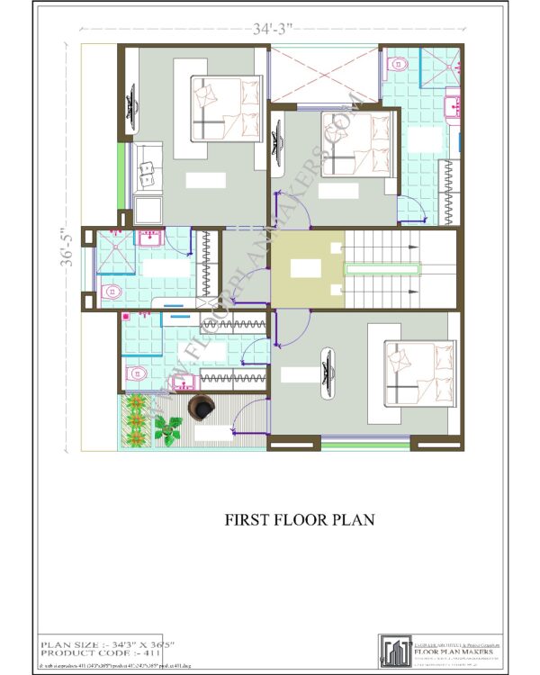 34'3x"36'5" First Floor Plan