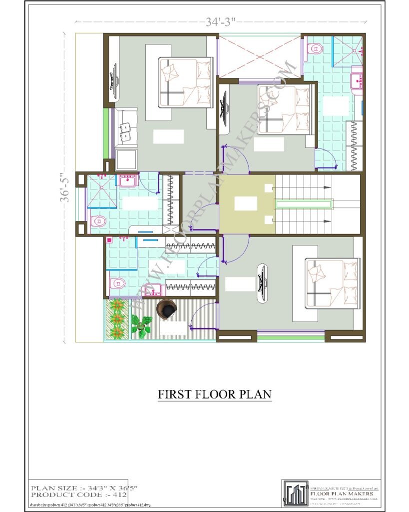 34’3x”36’5″ First Floor Plan – Floor Plan Maker's