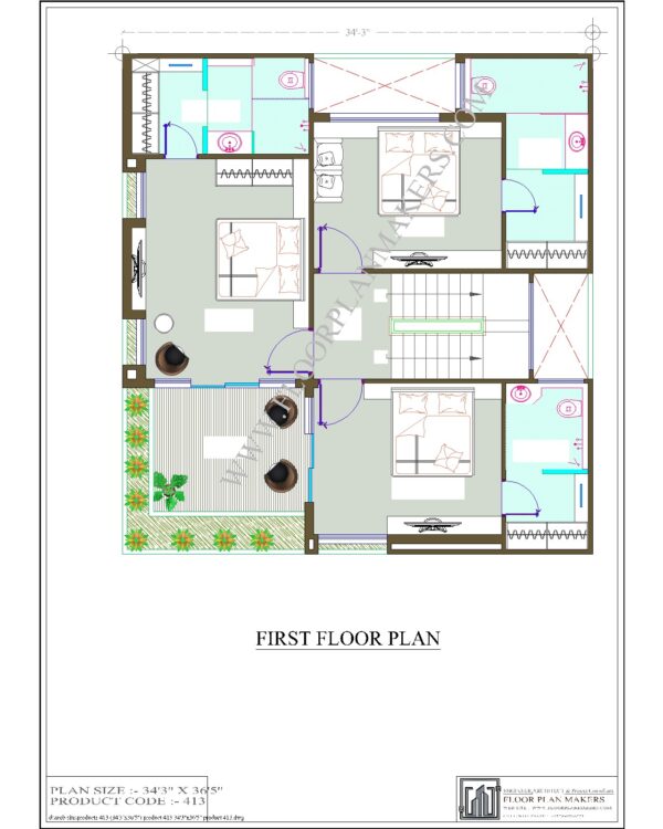 34'3x"36'5" First Floor Plan