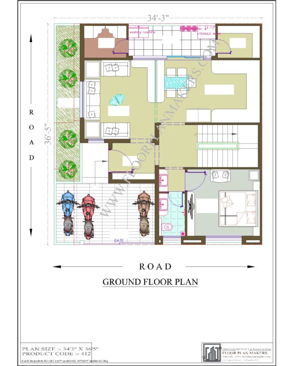 34'3x"36'5" Ground Floor Plan