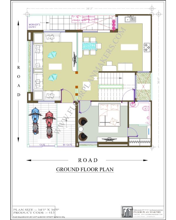 34'3x"36'5" Ground Floor Plan