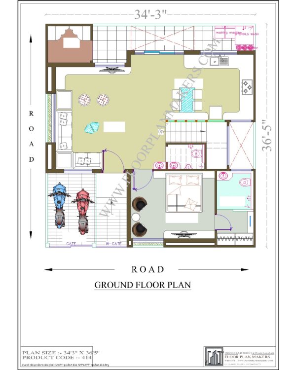 34'3x"36'5" Ground Floor Plan